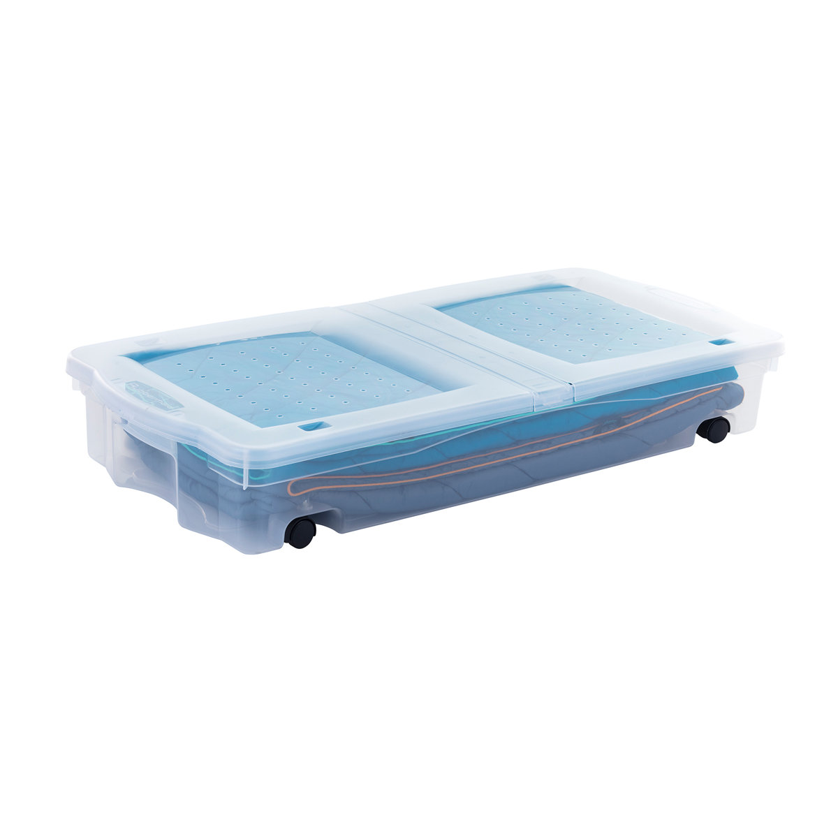 Under Bed Wheeled Storage Box, 2-Pack, Plastic Containers With Dual-Hinged Lids And Sturdy Wheels, Visible Organization For Tight Spaces